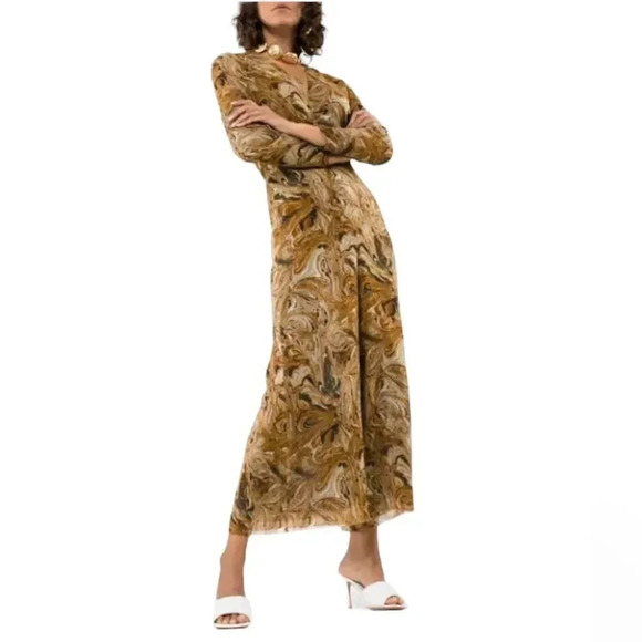 Nanushka Brown Lotus Printed Crepon Jumpsuit XS - Picture 2 of 6